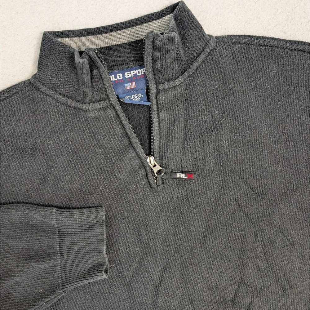 Ralph Lauren RLX Sweater Mens L Black‎ Vintage 1/4 Zip Premium Fabrics